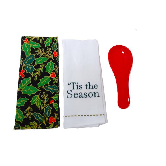 Holiday Kitchen Towel Set with Spoon Rest 'Tis the Season - Picture 3 of 4